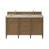 Brittany 60" Double Vanity, Pecan w/ 3 CM Tajnar Eclos Top w/FreePower Wireless Charger