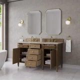 Brittany 60" Double Vanity, Pecan w/ 3 CM Tajnar Eclos Top w/FreePower Wireless Charger
