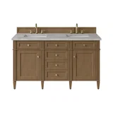 Brittany 60" Double Vanity, Pecan w/ 3 CM Victorian Silver Silestone Top w/FreePower Wireless Charger