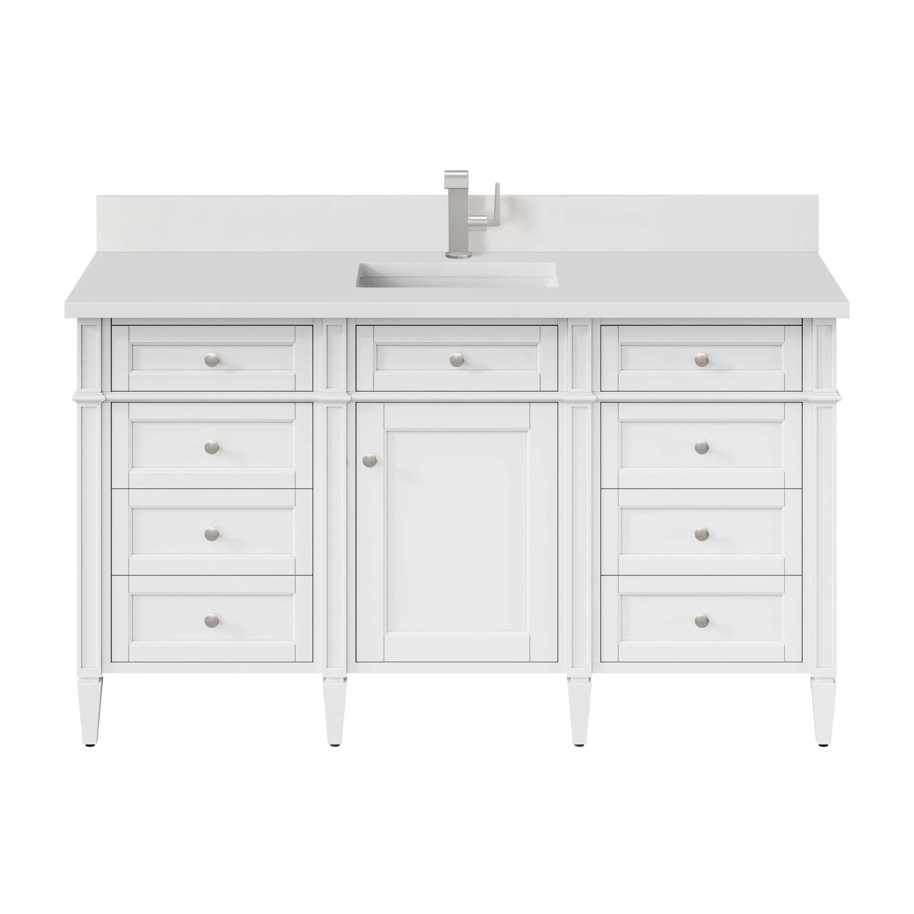 Brittany 60" Single Vanity, Bright White w/ Single Hole 3 CM White Zeus Silestone Top & Backsplash