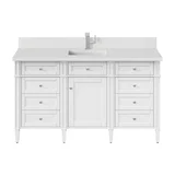 Brittany 60" Single Vanity, Bright White w/ Single Hole 3 CM White Zeus Silestone Top & Backsplash