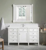 Brittany 60" Single Vanity, Bright White w/ Single Hole 3 CM White Zeus Silestone Top & Backsplash