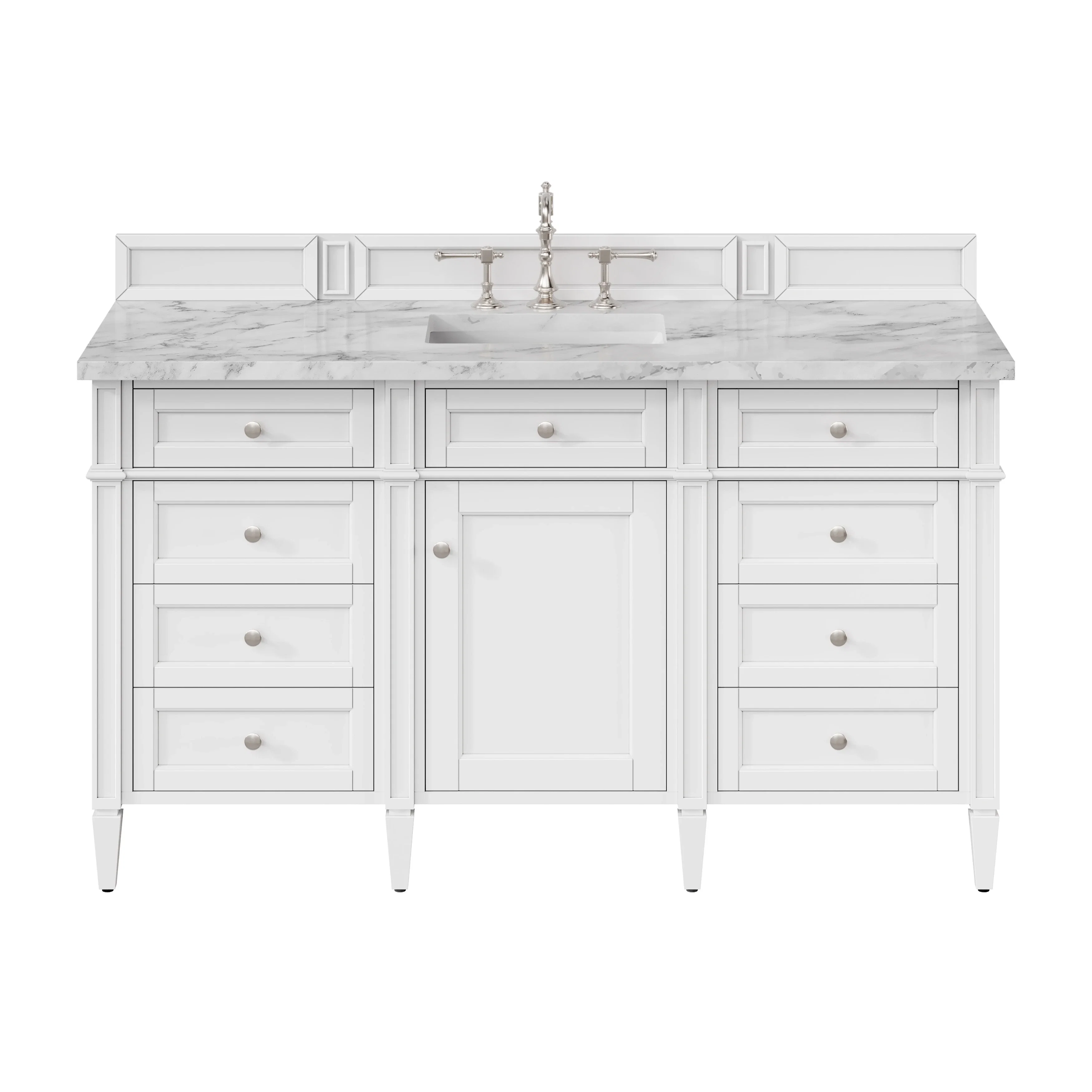 Brittany 60" Single Vanity, Bright White w/ 3 CM Carrara Marble Top