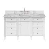Brittany 60" Single Vanity, Bright White w/ 3 CM Carrara Marble Top