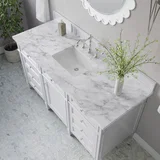 Brittany 60" Single Vanity, Bright White w/ 3 CM Carrara Marble Top