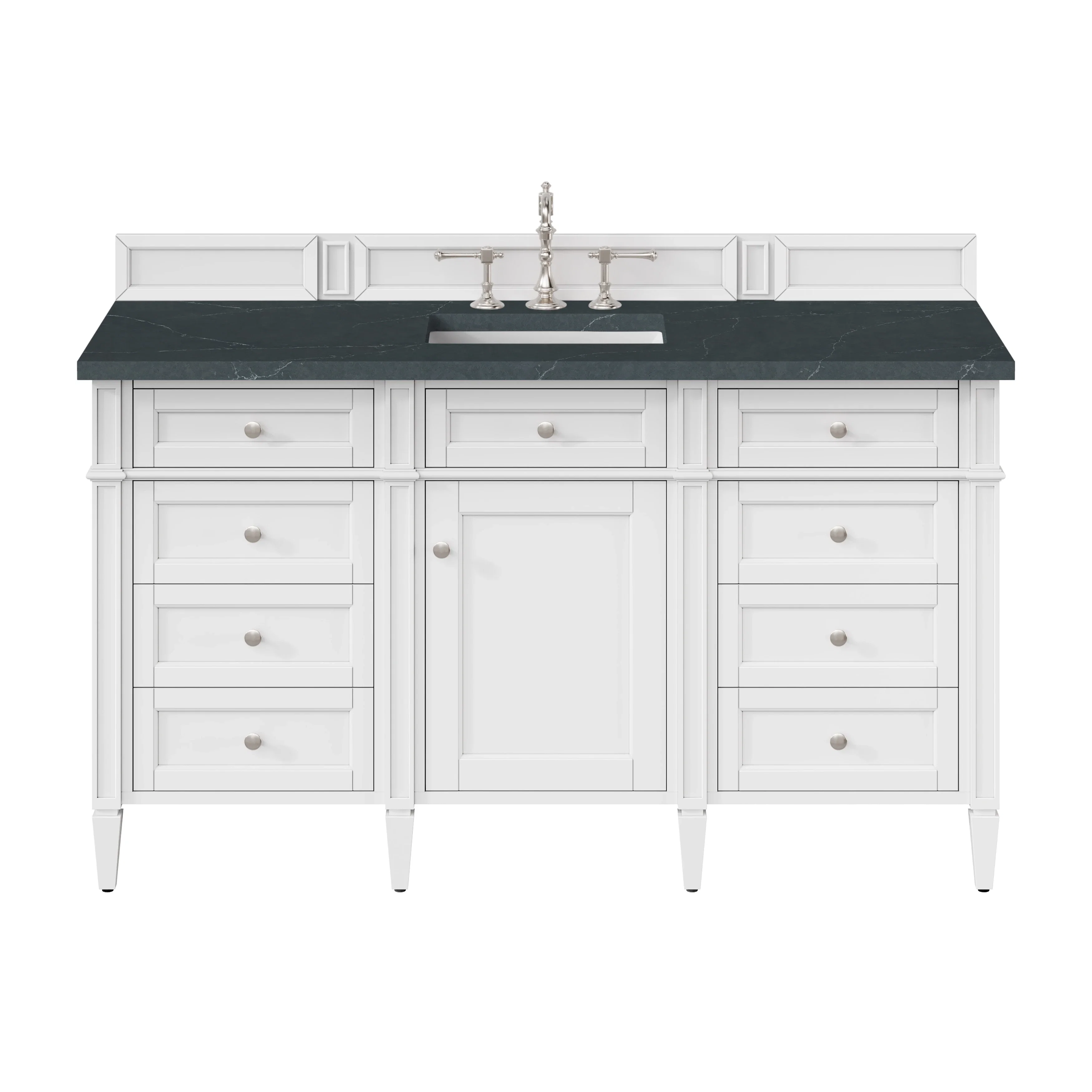 Brittany 60" Single Vanity, Bright White w/ 3 CM Charcoal Soapstone Silestone Top