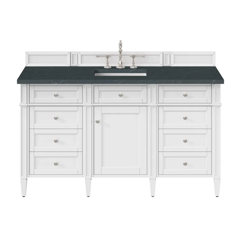 Brittany 60" Single Vanity, Bright White w/ 3 CM Charcoal Soapstone Silestone Top