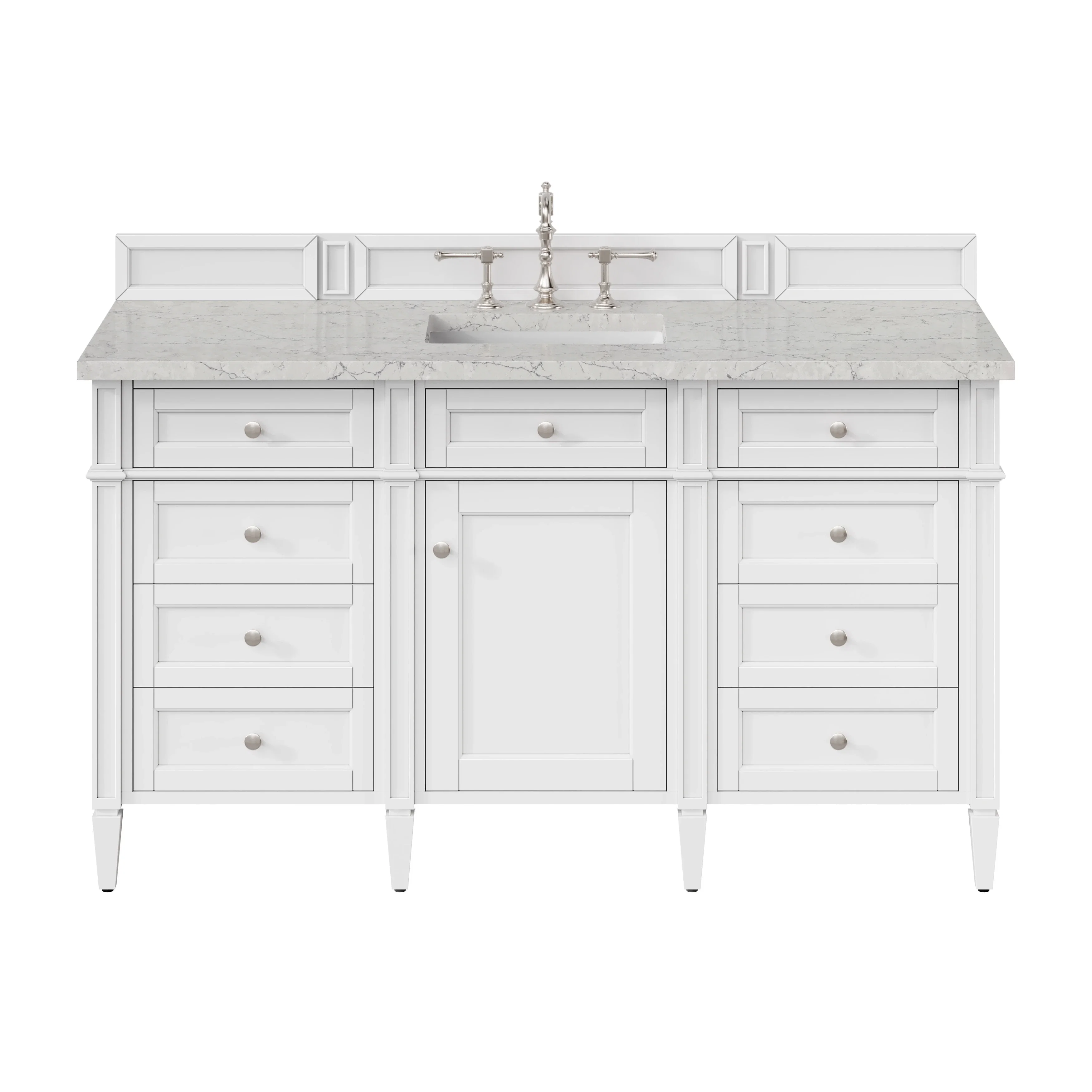 Brittany 60" Single Vanity, Bright White w/ 3 CM Eternal Jasmine Pearl Silestone Top