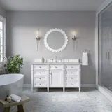 Brittany 60" Single Vanity, Bright White w/ 3 CM Eternal Jasmine Pearl Silestone Top