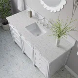 Brittany 60" Single Vanity, Bright White w/ 3 CM Eternal Jasmine Pearl Silestone Top