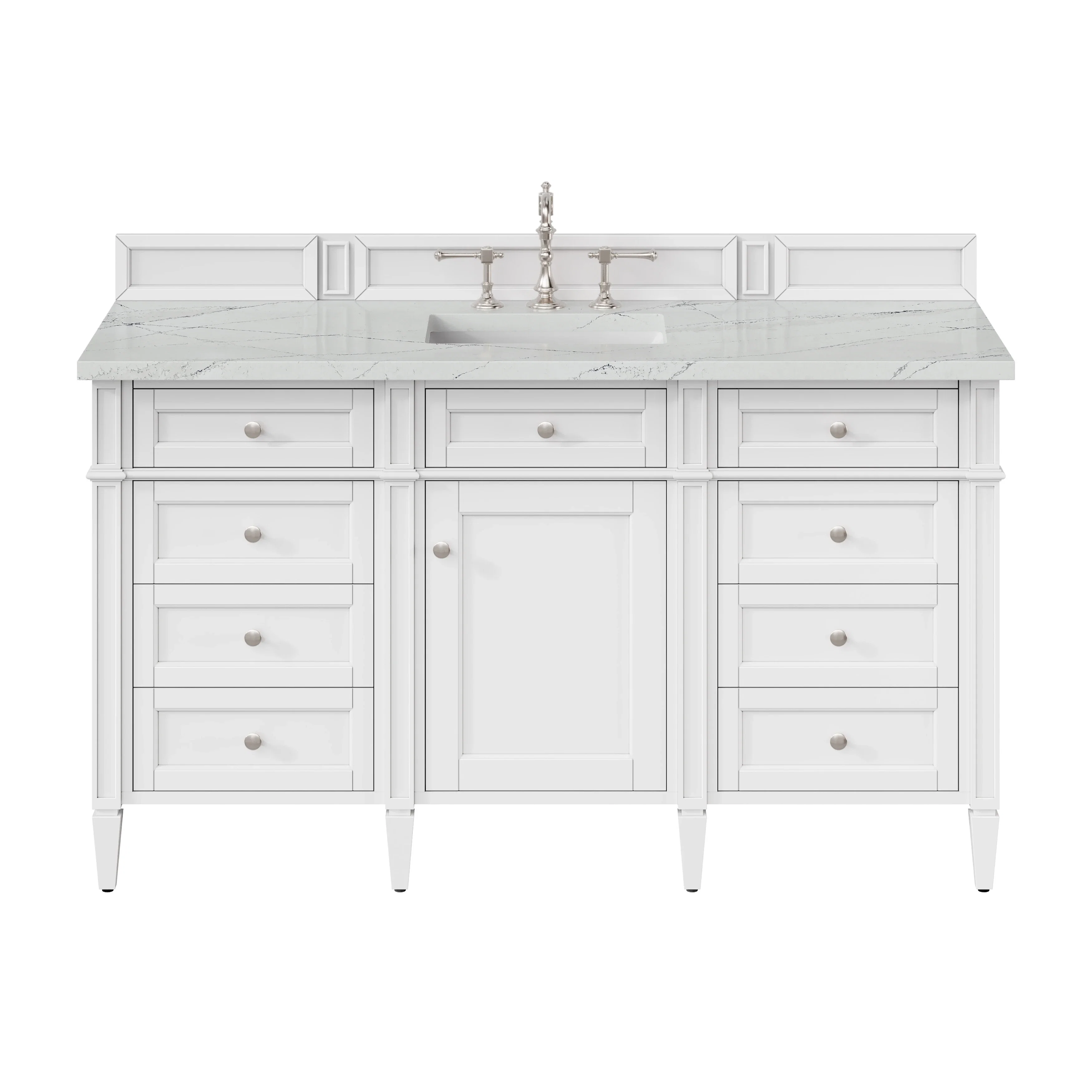 Brittany 60" Single Vanity, Bright White w/ 3 CM Ethereal Noctis Silestone Top