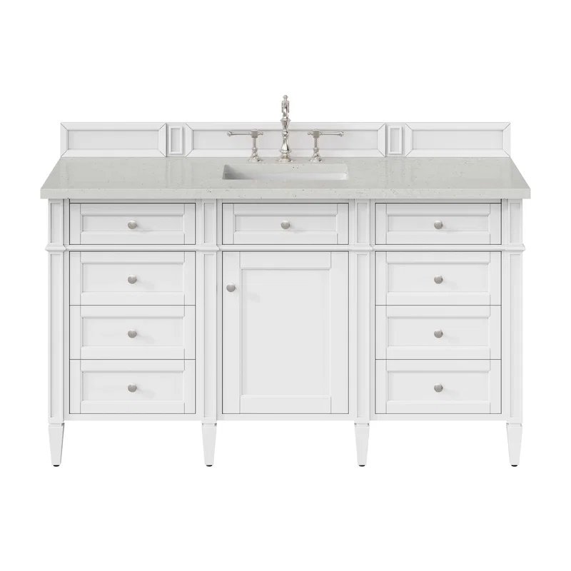 Brittany 60" Single Vanity, Bright White w/ 3 CM Lime Delight Silestone Top