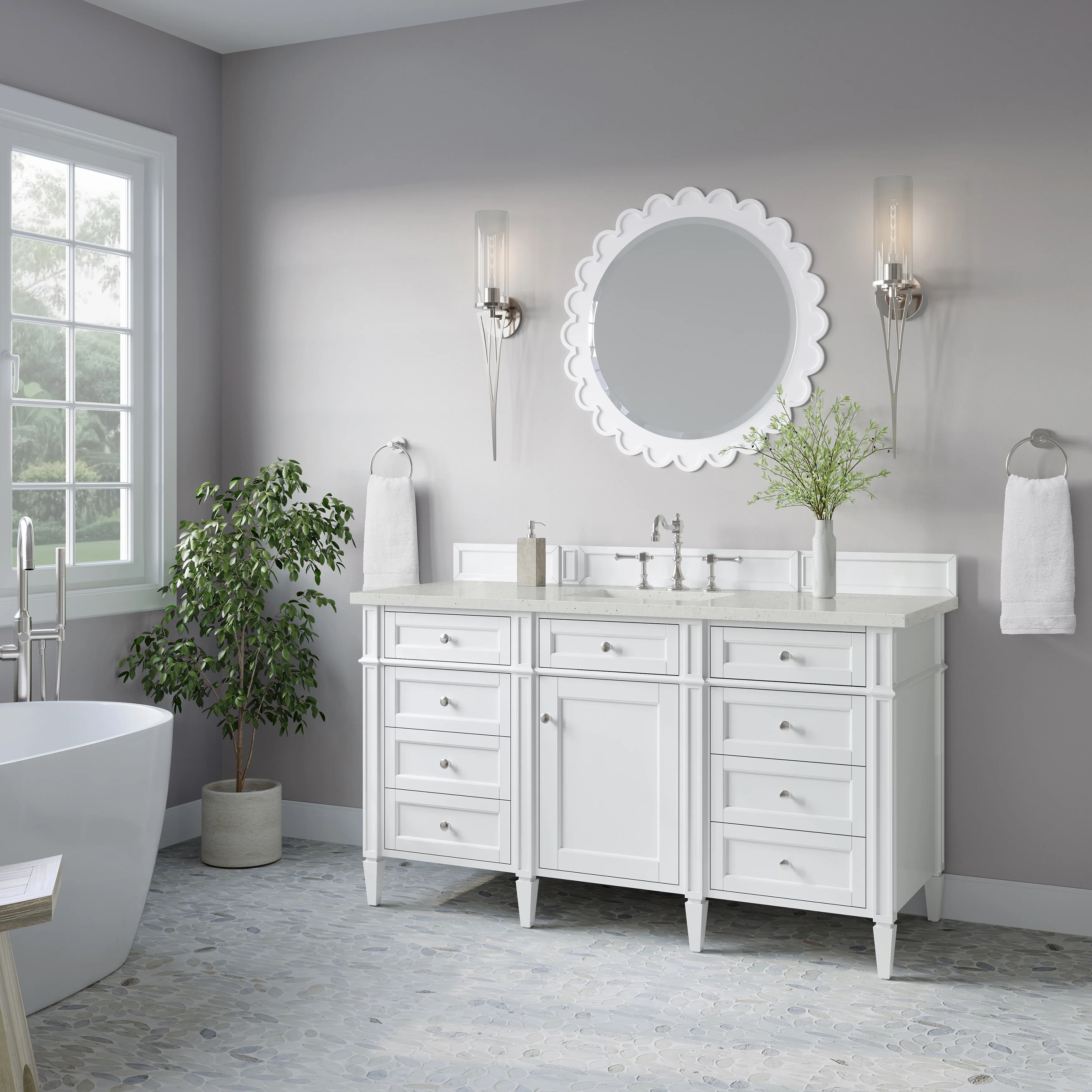 Brittany 60" Single Vanity, Bright White w/ 3 CM Lime Delight Silestone Top