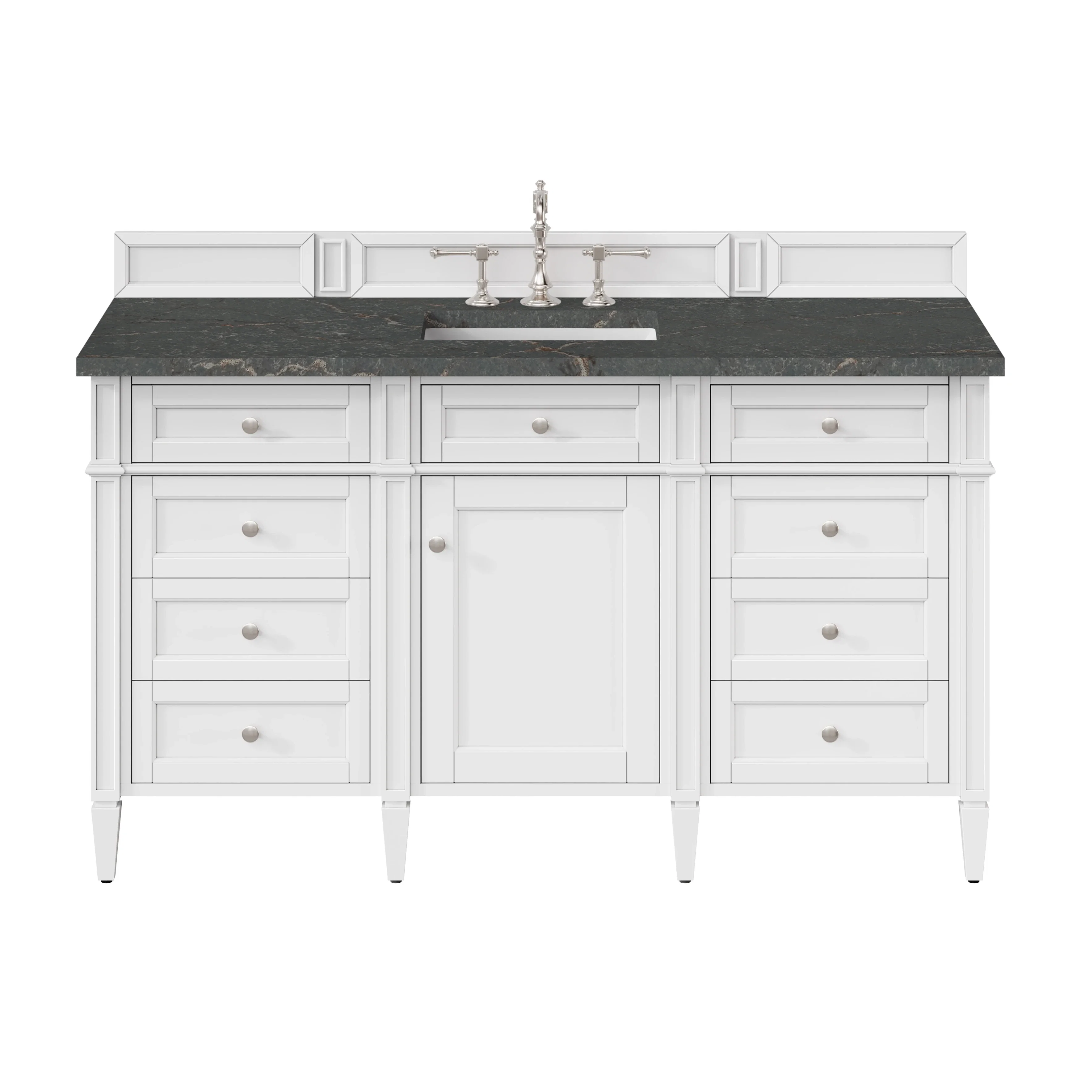 Brittany 60" Single Vanity, Bright White w/ 3 CM Parisien Bleu Silestone Top