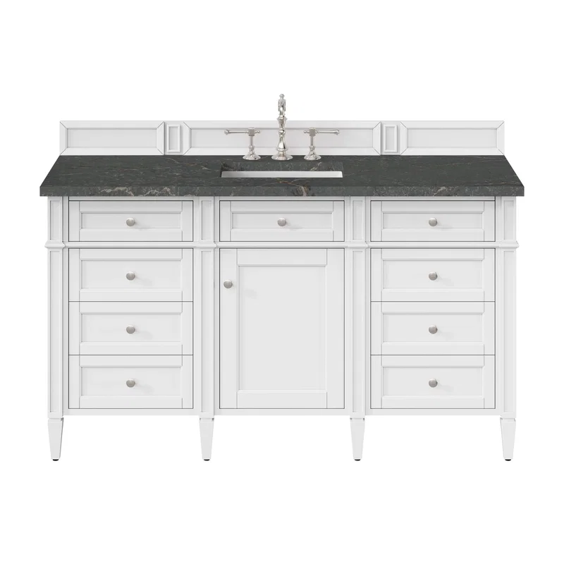 Brittany 60" Single Vanity, Bright White w/ 3 CM Parisien Bleu Silestone Top