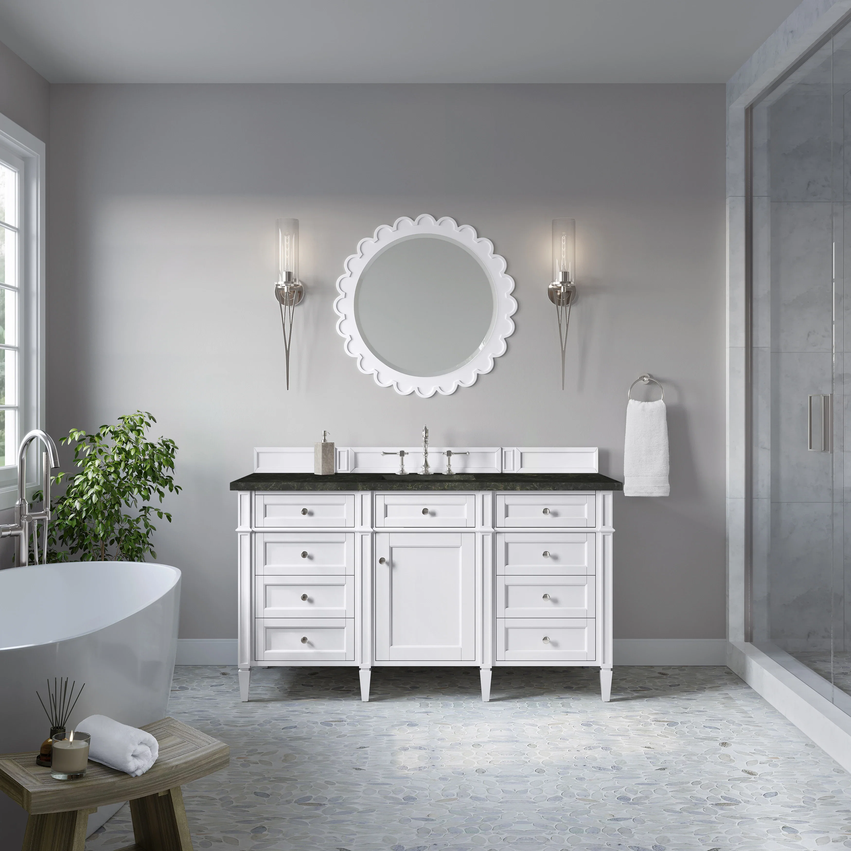 Brittany 60" Single Vanity in Bright White, w/ 3 CM Phantome Eclos Top