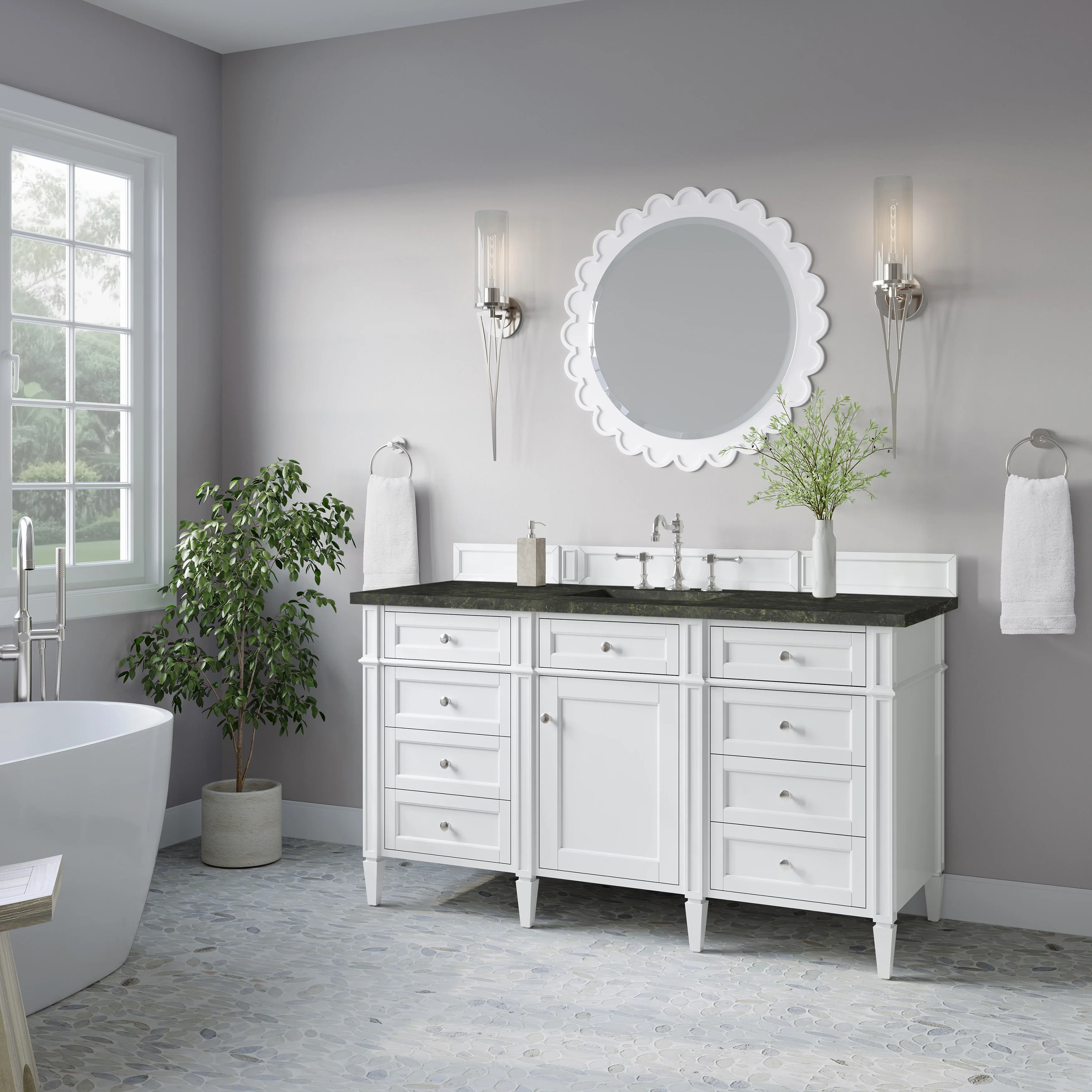 Brittany 60" Single Vanity in Bright White, w/ 3 CM Phantome Eclos Top