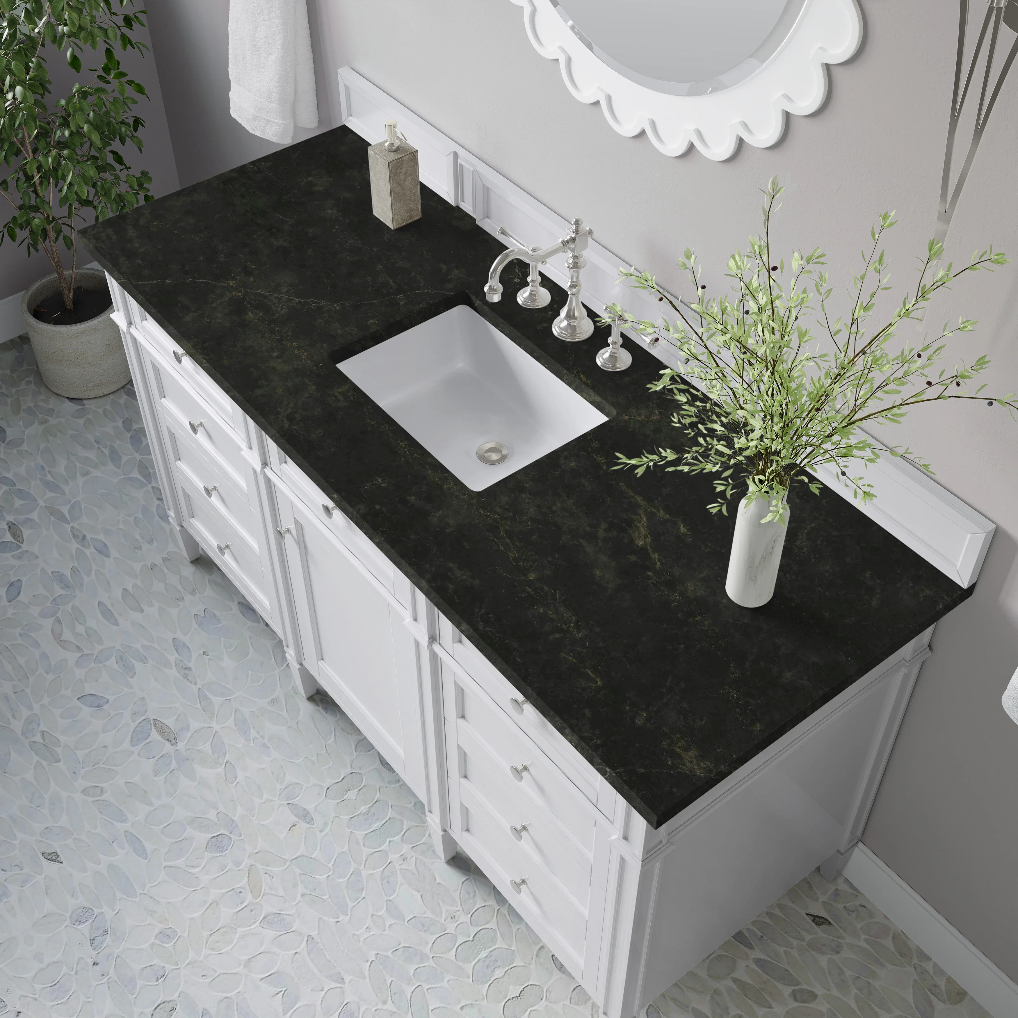 Brittany 60" Single Vanity in Bright White, w/ 3 CM Phantome Eclos Top