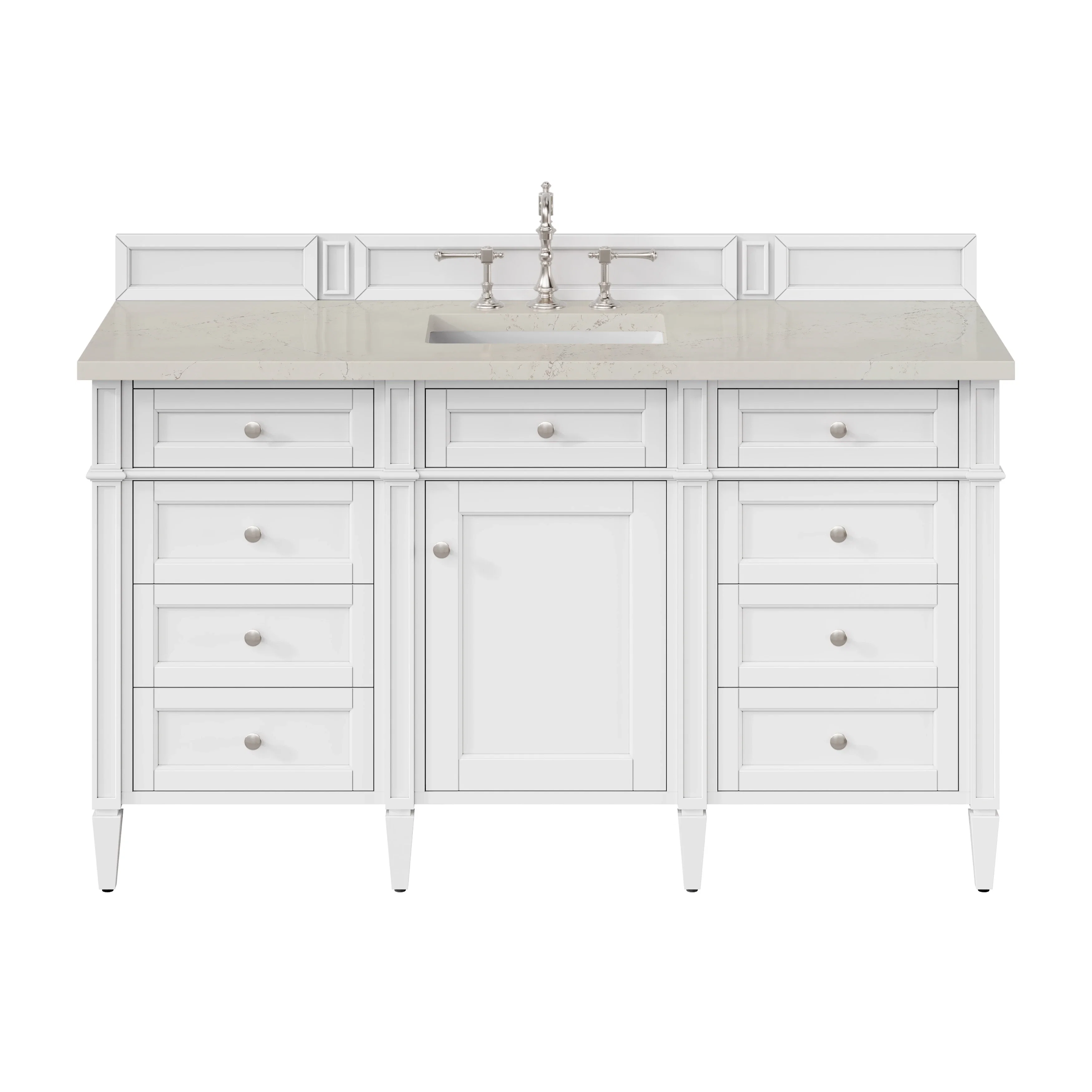 Brittany 60" Single Vanity in Bright White, w/ 3 CM Siberian Silestone Top