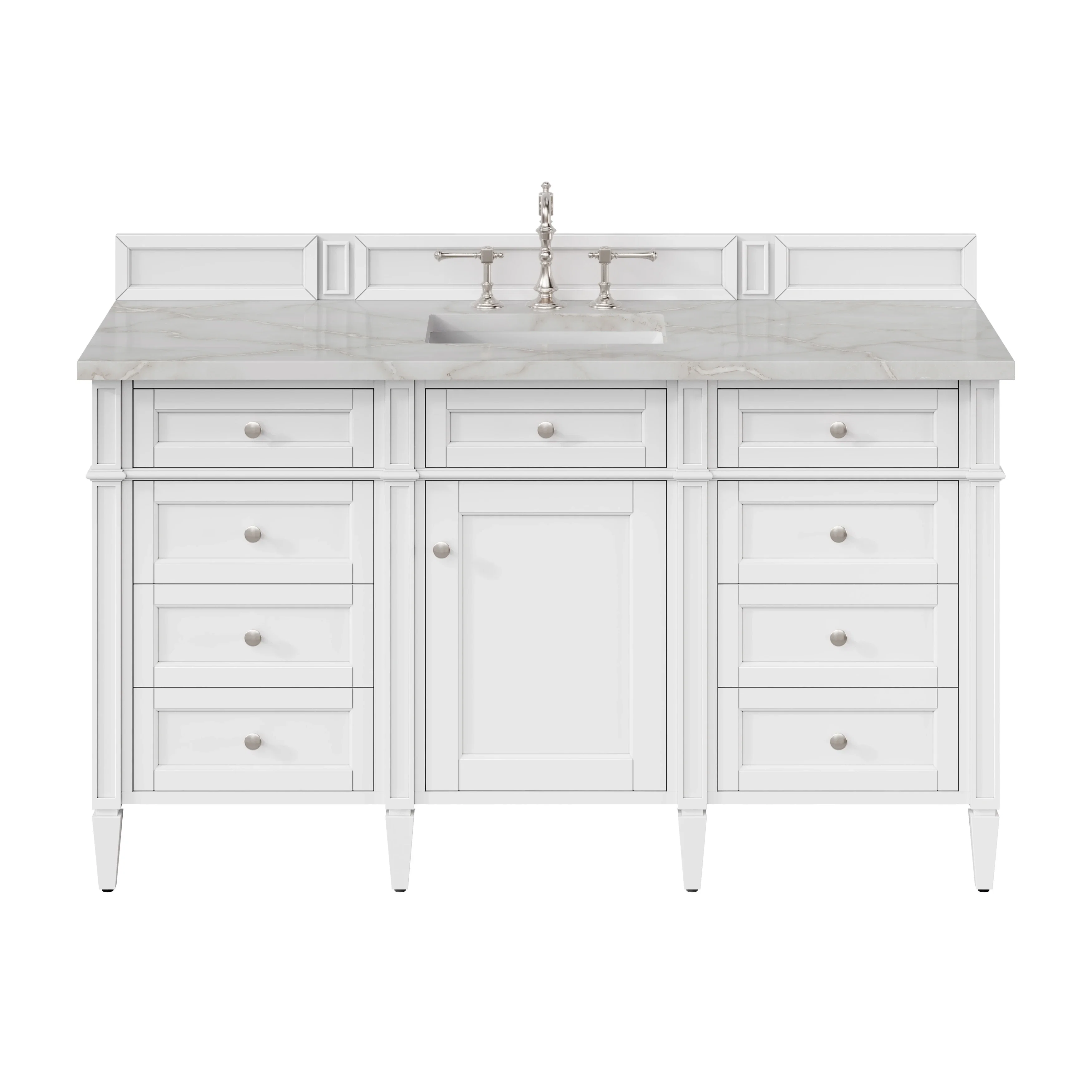 Brittany 60" Single Vanity, Bright White w/ 3 CM Victorian Silver Silestone Top
