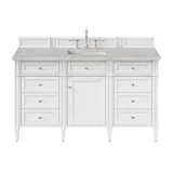 Brittany 60" Single Vanity, Bright White w/ 3 CM Victorian Silver Silestone Top