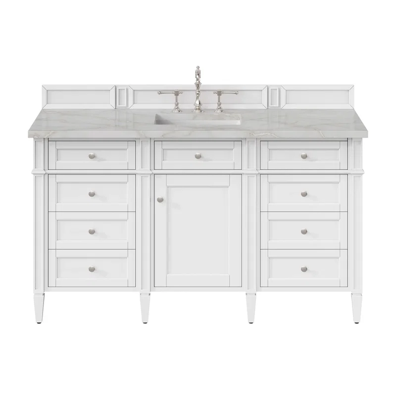 Brittany 60" Single Vanity, Bright White w/ 3 CM Victorian Silver Silestone Top