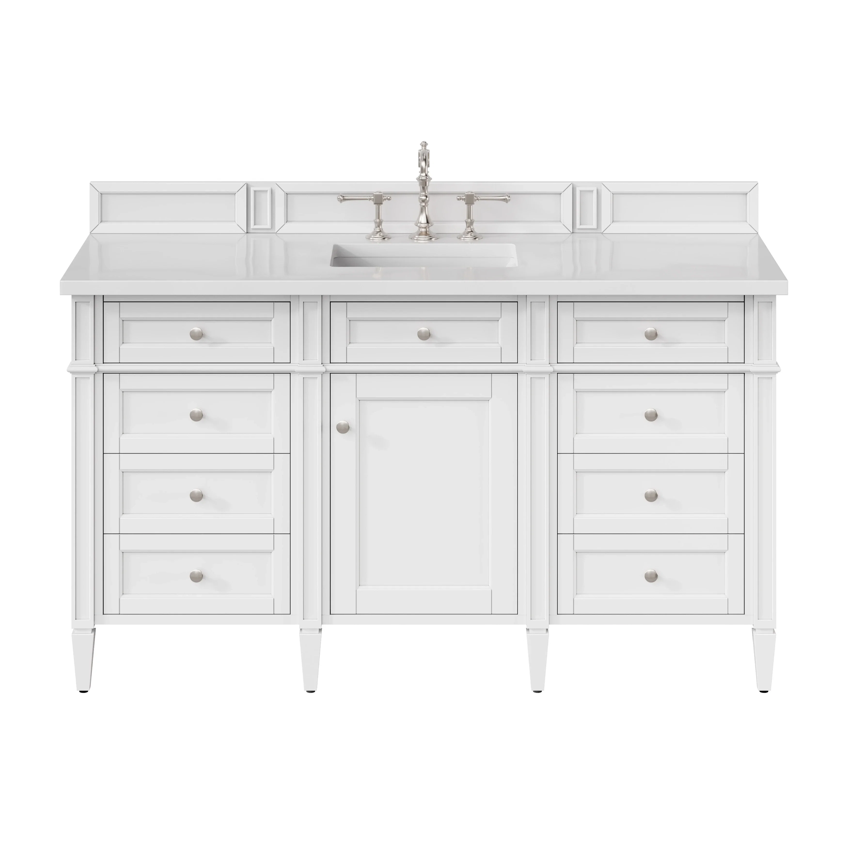 Brittany 60" Single Vanity, Bright White w/ 3 CM White Zeus Silestone Top