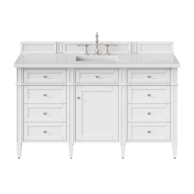Brittany 60" Single Vanity, Bright White w/ 3 CM White Zeus Silestone Top