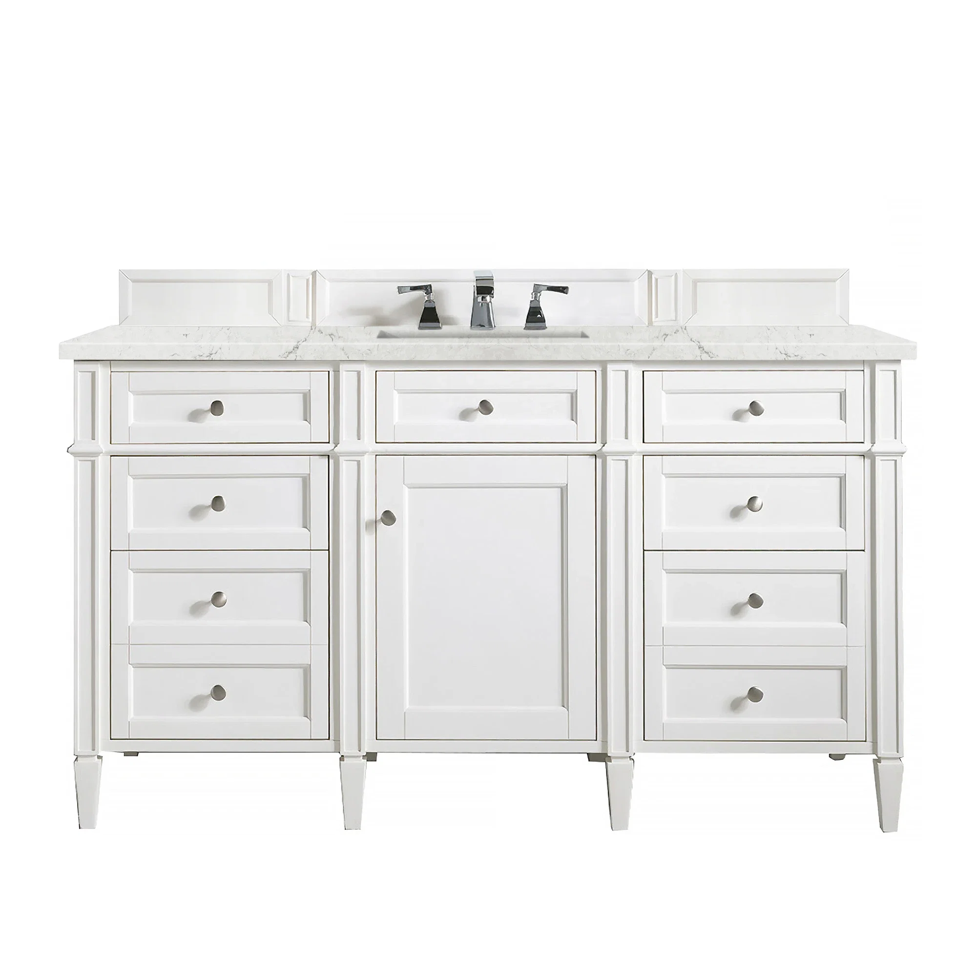 Brittany 60" Single Vanity, Bright White w/ 3 CM Eternal Jasmine Pearl Silestone Top w/FreePower Wireless Charger