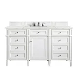 Brittany 60" Single Vanity, Bright White w/ 3 CM Eternal Jasmine Pearl Silestone Top w/FreePower Wireless Charger