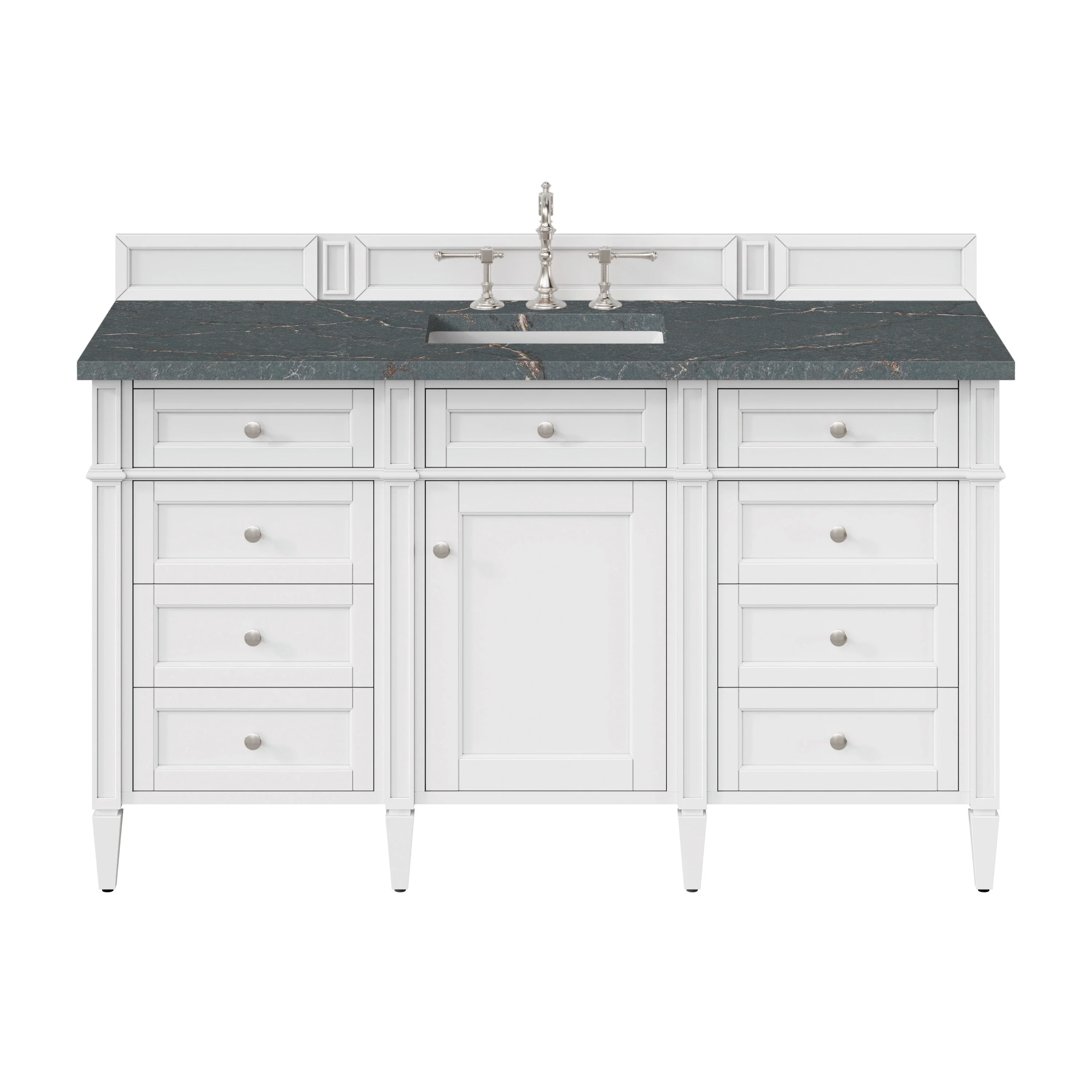 Brittany 60" Single Vanity, Bright White w/ 3 CM Parisien Bleu Silestone Top w/FreePower Wireless Charger