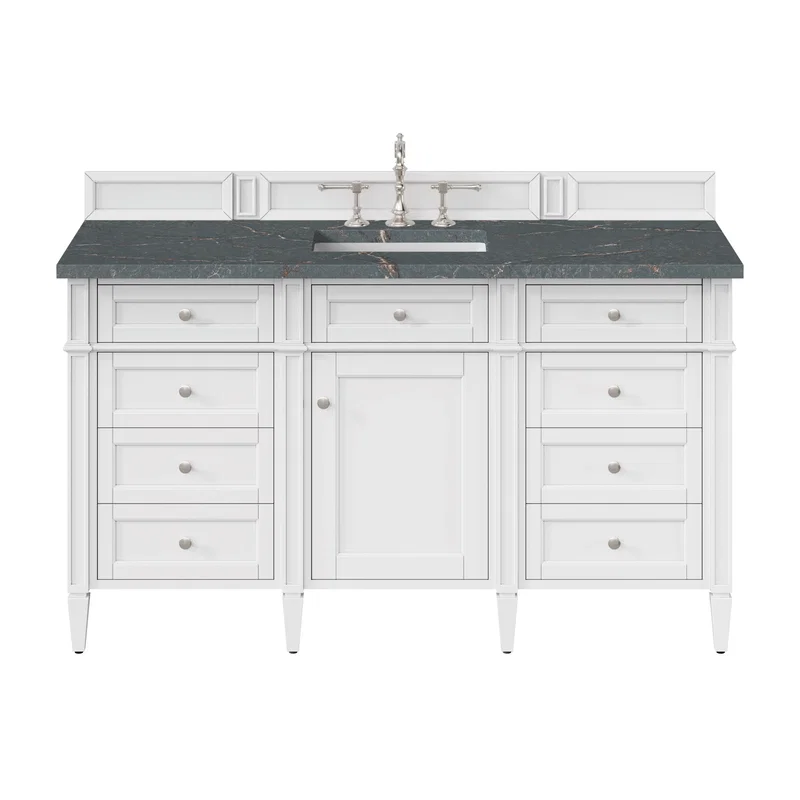 Brittany 60" Single Vanity, Bright White w/ 3 CM Parisien Bleu Silestone Top w/FreePower Wireless Charger