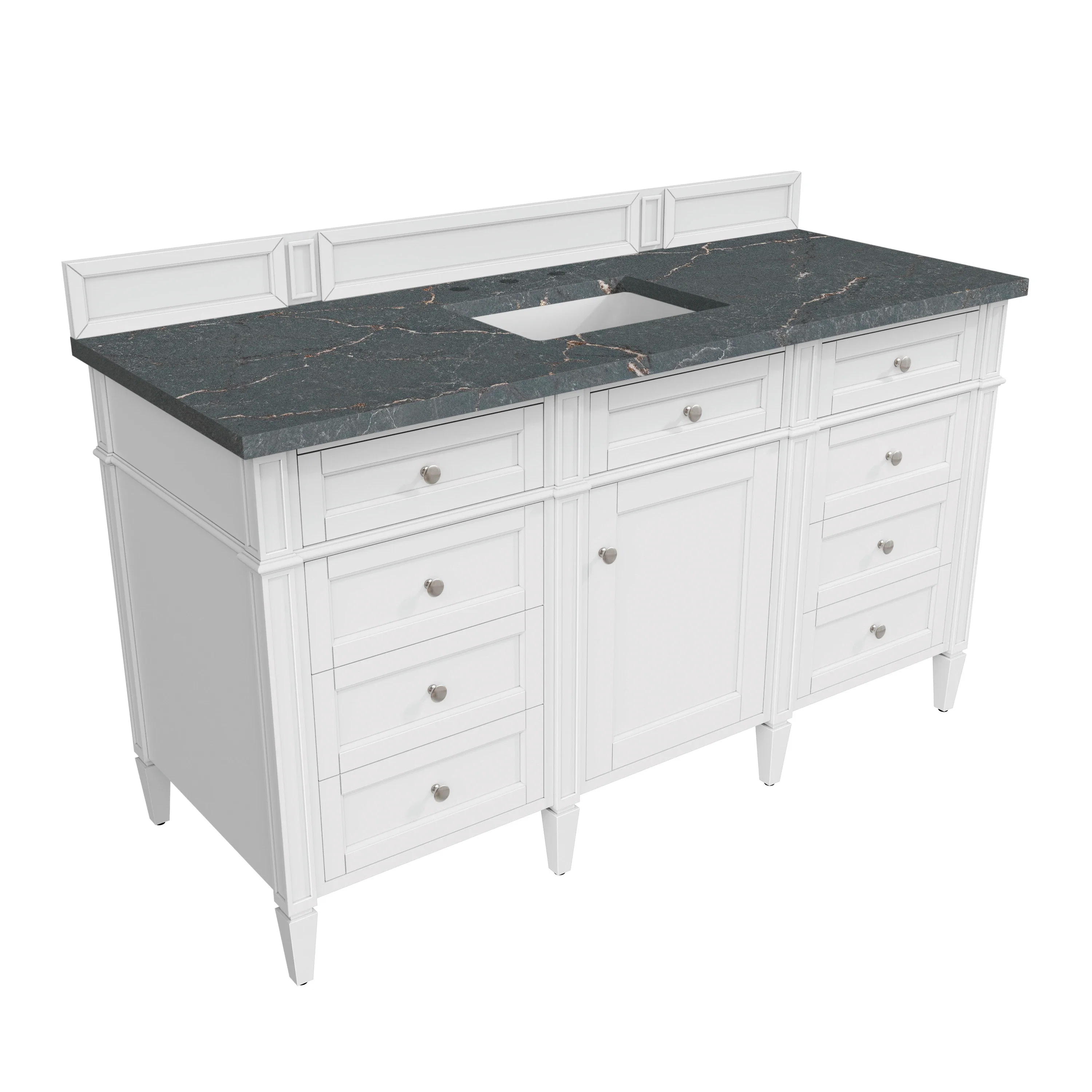 Brittany 60" Single Vanity, Bright White w/ 3 CM Parisien Bleu Silestone Top w/FreePower Wireless Charger
