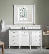 Brittany 60" Single Vanity, Bright White w/ 3 CM Parisien Bleu Silestone Top w/FreePower Wireless Charger