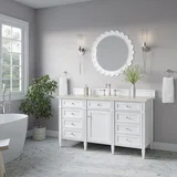 Brittany 60" Single Vanity in Bright White, w/ 3 CM Siberian Silestone Top w/FreePower Wireless Charger