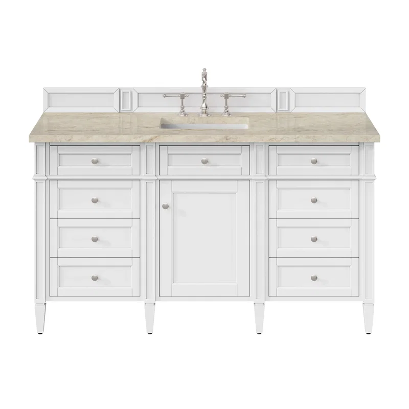 Brittany 60" Single Vanity in Bright White, w/ 3 CM Tajnar Eclos Top w/FreePower Wireless Charger