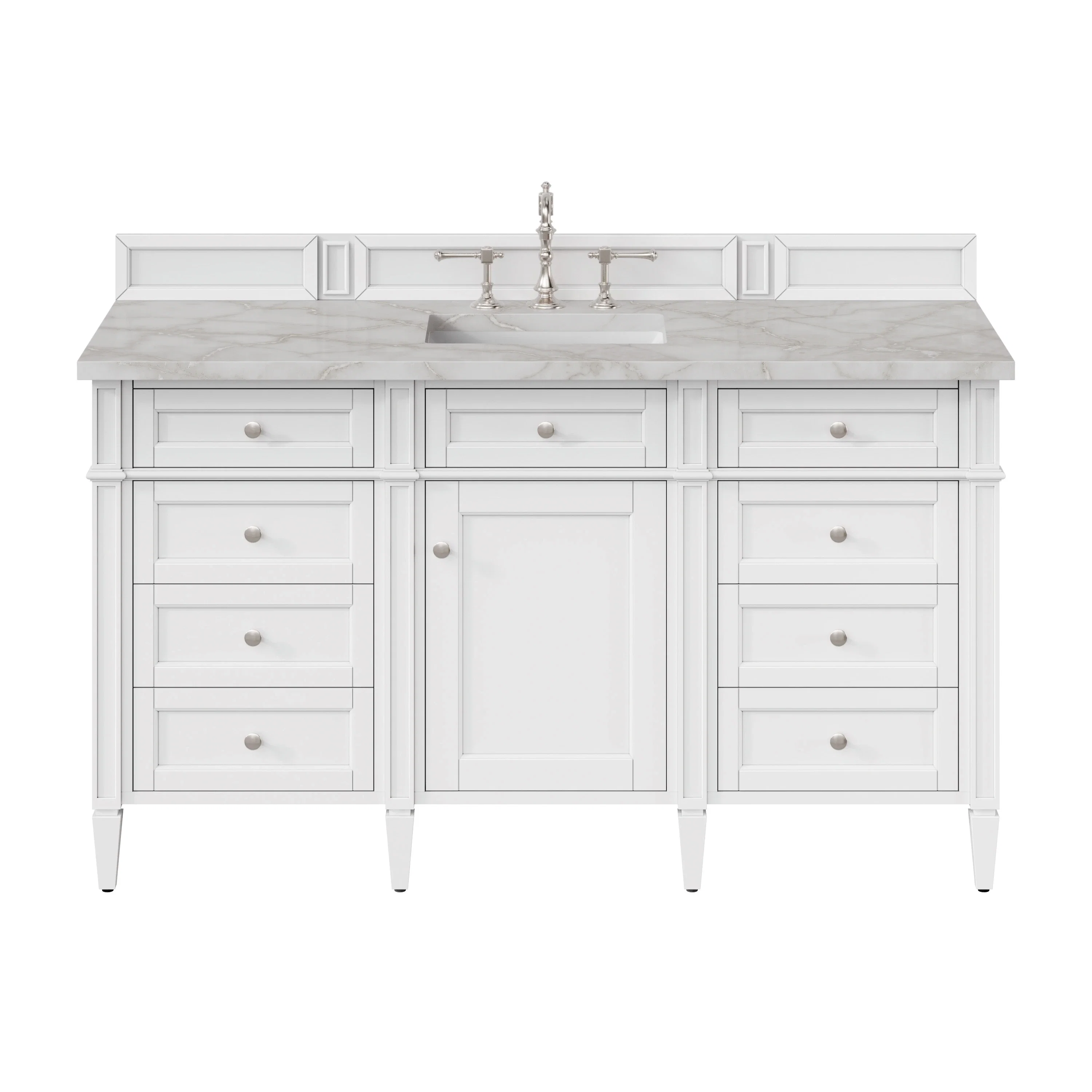 Brittany 60" Single Vanity, Bright White w/ 3 CM Victorian Silver Silestone Top w/FreePower Wireless Charger