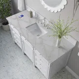 Brittany 60" Single Vanity, Bright White w/ 3 CM Victorian Silver Silestone Top w/FreePower Wireless Charger