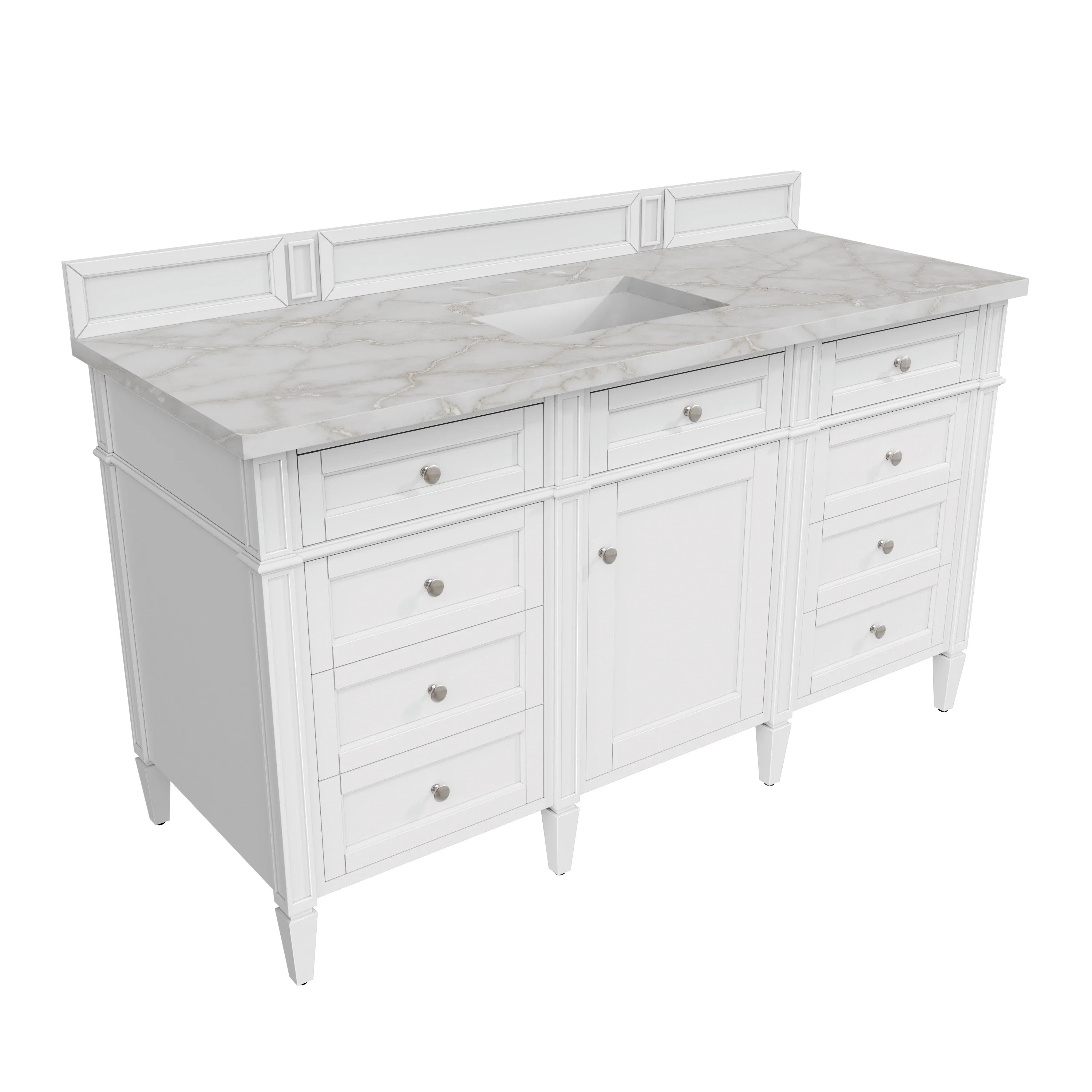 Brittany 60" Single Vanity, Bright White w/ 3 CM Victorian Silver Silestone Top w/FreePower Wireless Charger