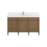 Brittany 60" Single Vanity, Pecan w/ Single Hole 3 CM White Zeus Silestone Top and Matching Backsplash