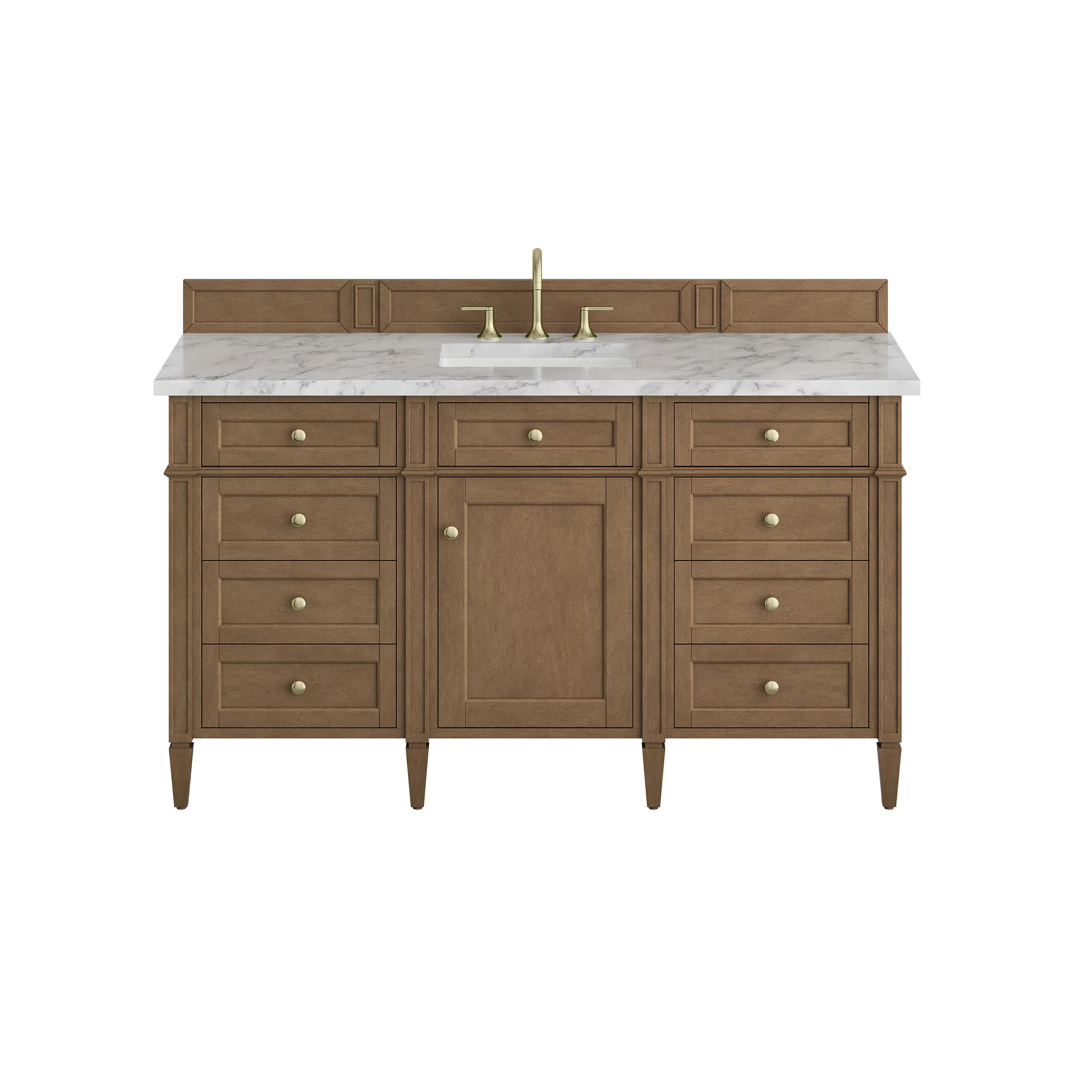 Brittany 60" Single Vanity, Pecan w/ 3 CM Carrara Marble Top