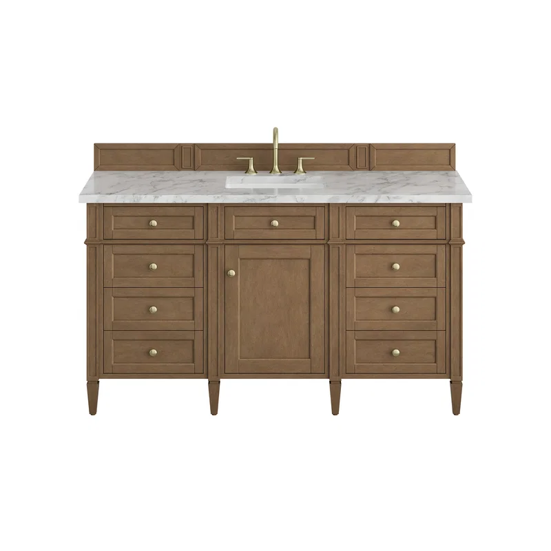 Brittany 60" Single Vanity, Pecan w/ 3 CM Carrara Marble Top