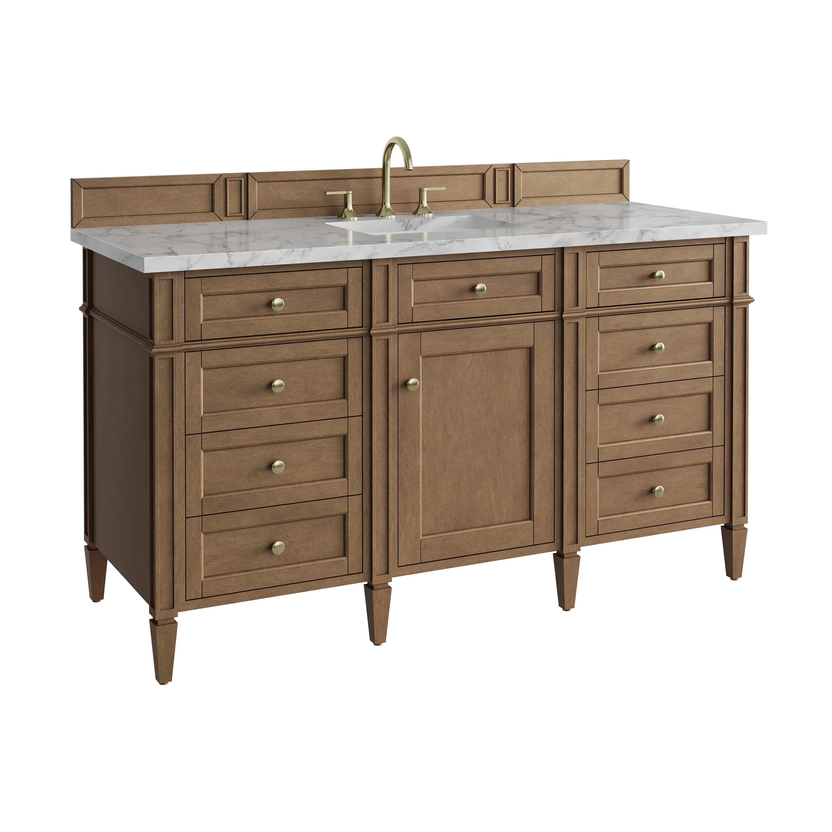 Brittany 60" Single Vanity, Pecan w/ 3 CM Carrara Marble Top
