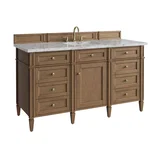 Brittany 60" Single Vanity, Pecan w/ 3 CM Carrara Marble Top