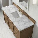 Brittany 60" Single Vanity, Pecan w/ 3 CM Carrara Marble Top