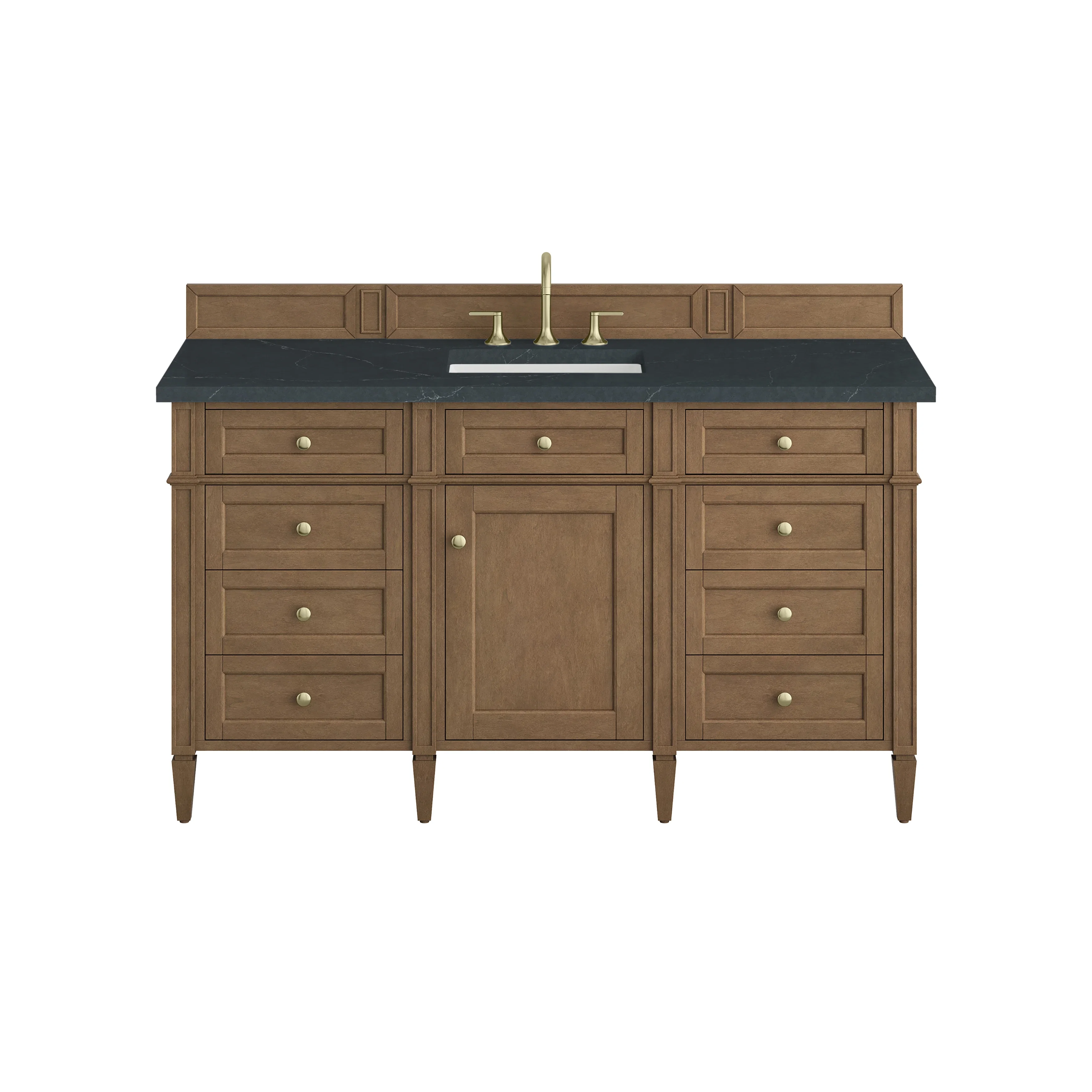 Brittany 60" Single Vanity, Pecan w/ 3 CM Charcoal Soapstone Silestone Top