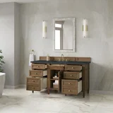 Brittany 60" Single Vanity, Pecan w/ 3 CM Charcoal Soapstone Silestone Top