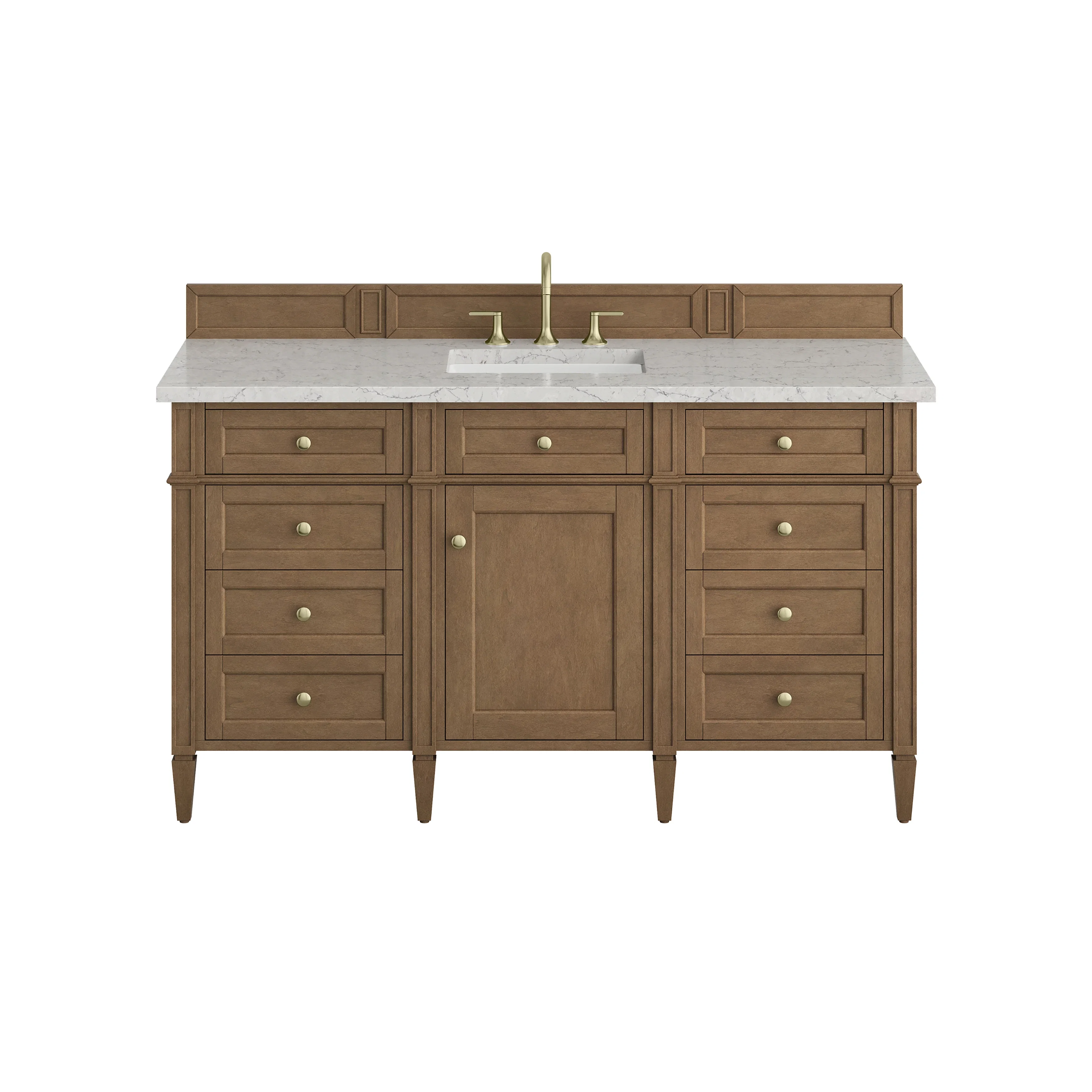 Brittany 60" Single Vanity, Pecan w/ 3 CM Eternal Jasmine Pearl Silestone Top