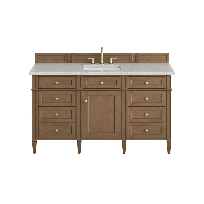 Brittany 60" Single Vanity, Pecan w/ 3 CM Eternal Jasmine Pearl Silestone Top