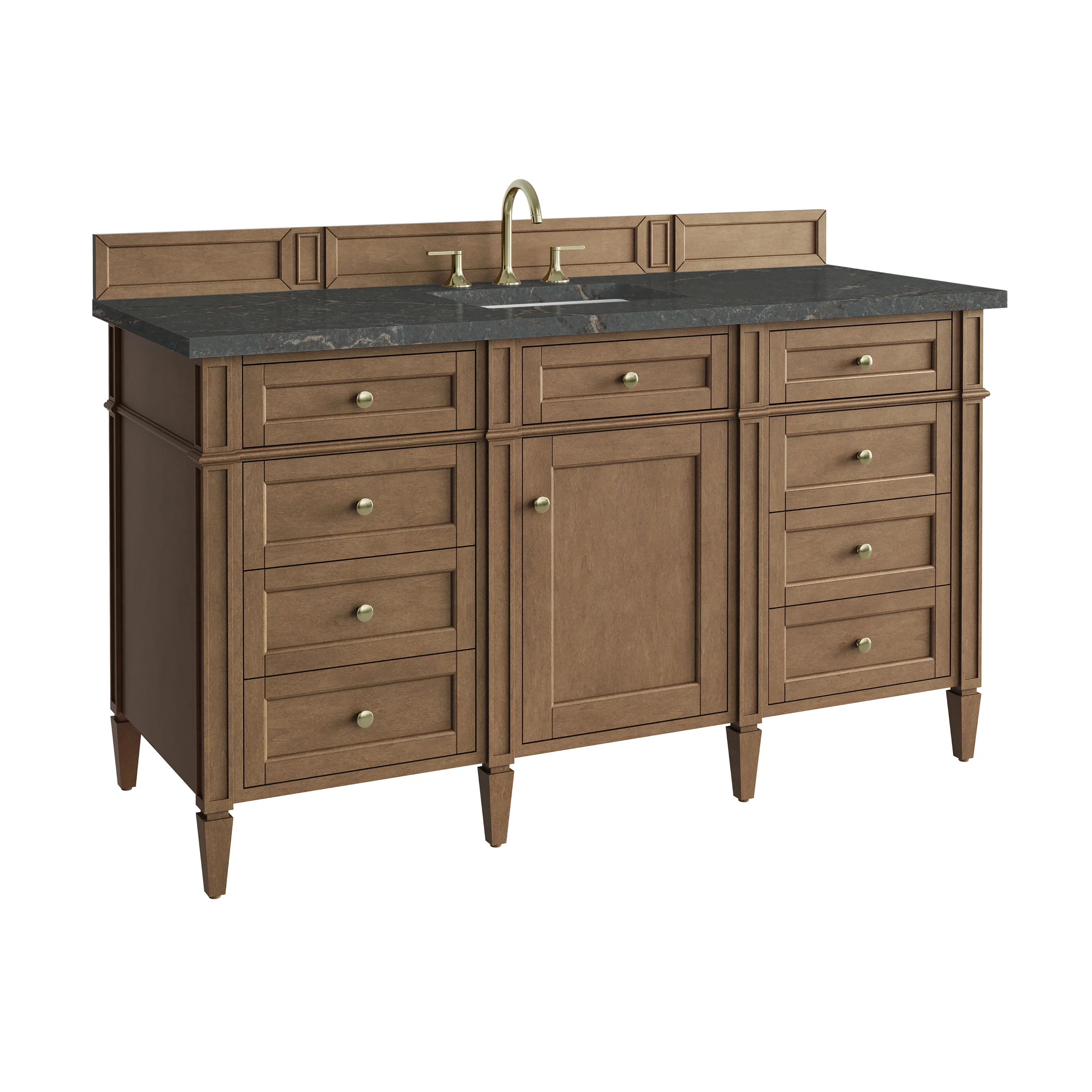 Brittany 60" Single Vanity, Pecan w/ 3 CM Parisien Bleu Silestone Top